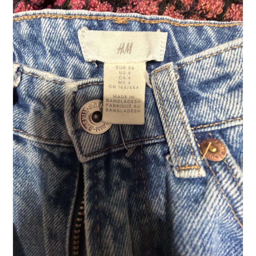 H&M High Waisted Wide Leg Jeans Distressed Ripped Blue Denim Size‎ 4 - Picture 2 of 4